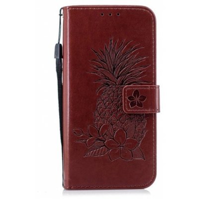 Embossing Pineapple Flower Flip Folio Wallet Case for Samsung Galaxy S7 Edge - BROWN