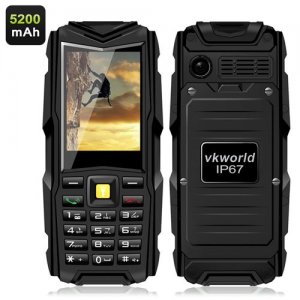 VKworld Stone V3 GSM Phone - 2.4 Inch Display, 5200mAh Battery, Power Bank, Bluetooth, IP67 Waterproof Rating (Black)