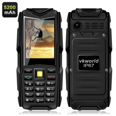 VKworld Stone V3 GSM Phone - 2.4 Inch Display, 5200mAh Battery, Power Bank, Bluetooth, IP67 Waterproof Rating (Black)