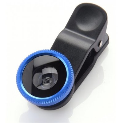 3 in1 Mobile Phone Camera Lens Kit Fish Eye Lens Super Wide Angle Lens with Black Universal Phone Clip - BLUE