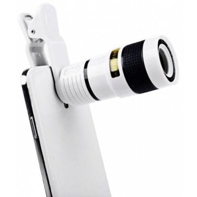 Universal 8X Optical Zoom Telescope Camera Lens Clip Mobile Phone Telescope for Xiaomi - Huawei - Samsung - iPhone - WHITE