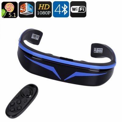 3D Smart Video Glasses - 98 Inch Virtual Display, 1080P, Google Play, Quad Core CPU, WiFi, Bluetooth 4.0, 128GB External Memory