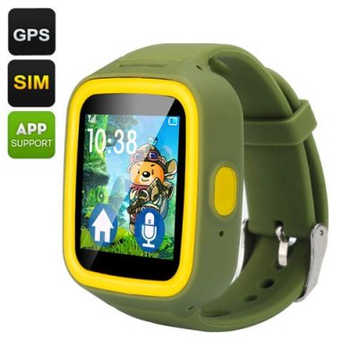 GPS Tracker Kids Watch Phone - GSM, 1.44 Inch TFT Touch Screen, Two-Way Communication, Pedometer (Green)
