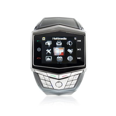 GD910 Quad Band Watch Phone 1.5 Inch Touch Screen Camera Bluetooth FM with Bluetooth Earphone - Black
