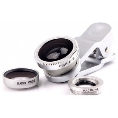 3 in 1 Mobile Phone Camera Lens Kit 180 Degree Fish Eye Lens + 2 in 1 Micro Lens + Wide Angle Lens Silver - SILVER