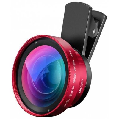 Macro Lens Camera Lens Long Clip 15X Macro 0.5X Wide Angle Lens Cell Phone Camera Lens for iPhone X 8 7 -u0006s -u0006 Plus - RED