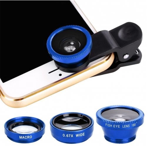 Minismile 3-in-1 Fisheye and Wide Angle and Macro Phone Camera Lens Kit for iPhone X - 12 Pro Max - 8 - 12 Pro Max - 7 - BLUE