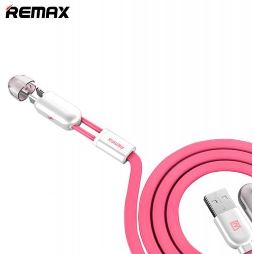 REMAX 2 in 1 8Pin Micro USB Fast Charge Flat Cable 1m - PINK - Click Image to Close