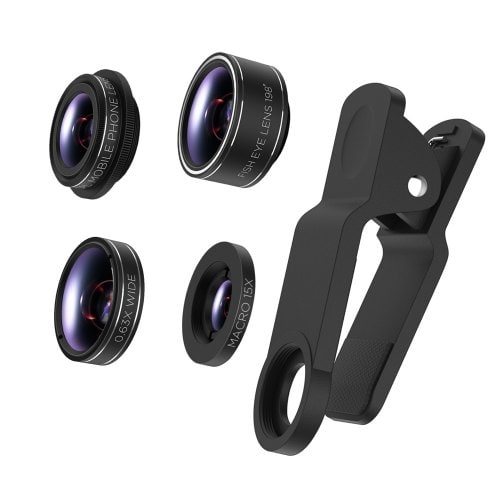 Fish Eye+Wide+Angle+Macro+Polarizer 4 in 1 Phone Lens Kits (Black) - BLACK - Click Image to Close