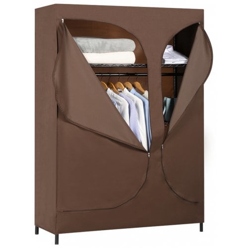 LANGRIA 2-Door Compact Portable Zip Closet, Dark Brown - BROWN