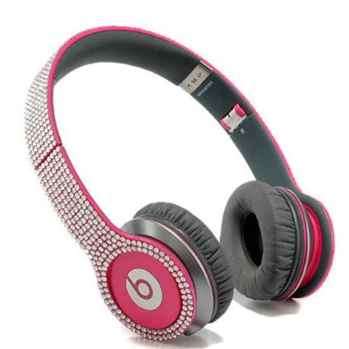 Beats By Dr Dre Solo HD studded diamond Headphones Red - Click Image to Close