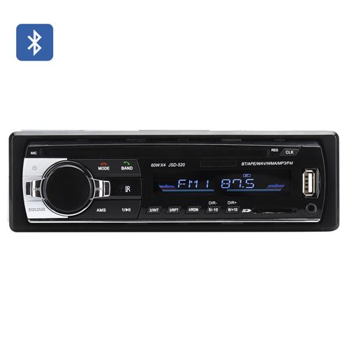 One DIN Bluetooth Car Stereo - 4x 60W Speaker Support, Front Aux In, USB + SD Card Slot, MP3, WAV, WMA, FM Tuner