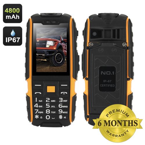 NO.1 A9 GSM Phone – 4800mAh Battery, 2.4 Inch 240x320 Screen, Dual SIM, IP67 Waterproof Rating, FM Radio, Flashlight (Yellow) - Click Image to Close