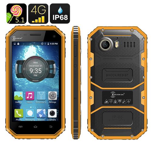 Ken Xin Da W6 Rugged Smartphone - IP68 Waterproof, Dust Proof, Shock Proof, 4G, Android 11.0, Dual SIM, Quad Core (Yellow)