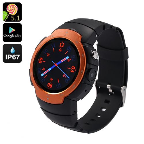 Android Phone Watch "Z9" - Android 11.0, Google Play, IP67, GSM + 3G, 5MP Camera, GPS Support, Heart Rate Monitor (Orange)