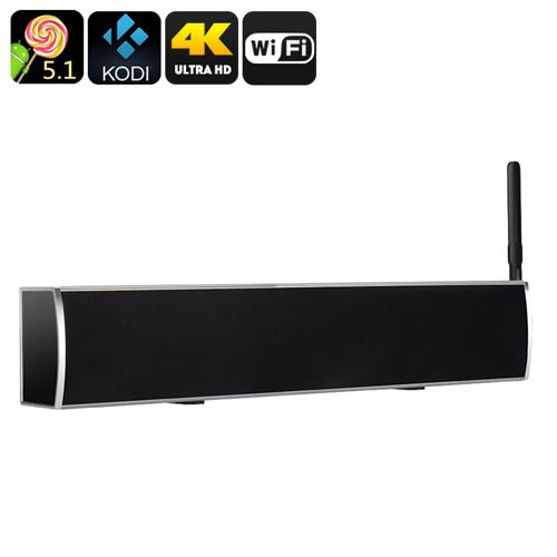 Android TV Box + Soundbar - Quad Core Android 11.0, 4K, DVB-T2 Functionality, Kodi V16 Pre-Installed, 50W Audio Output (Grey)