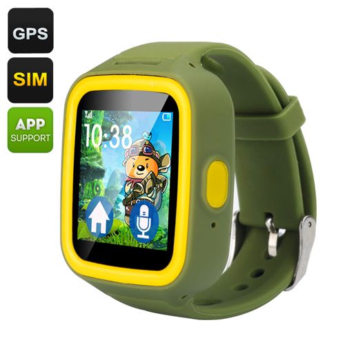GPS Tracker Kids Watch Phone - GSM, 1.44 Inch TFT Touch Screen, Two-Way Communication, Pedometer (Green) - Click Image to Close