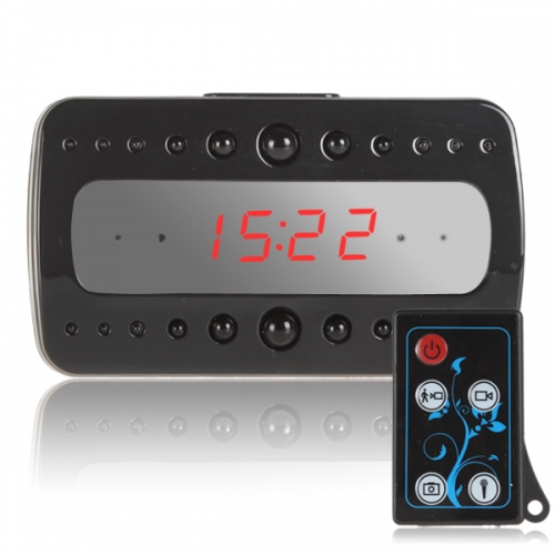 Full HD 1080P Remote Control Black Pearl RF Night Vision Hidden Spy Alarm Clock Camera